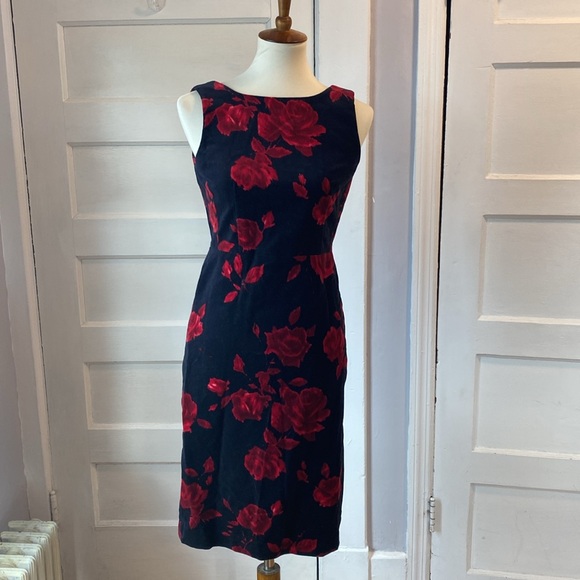 Talbots Black and Red Floral Velvet Dress, Size 4P - Picture 3 of 15